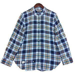 Talbots Shirt Women Large Blue Orange Plaid Long Sleeve Button Up Classic Preppy